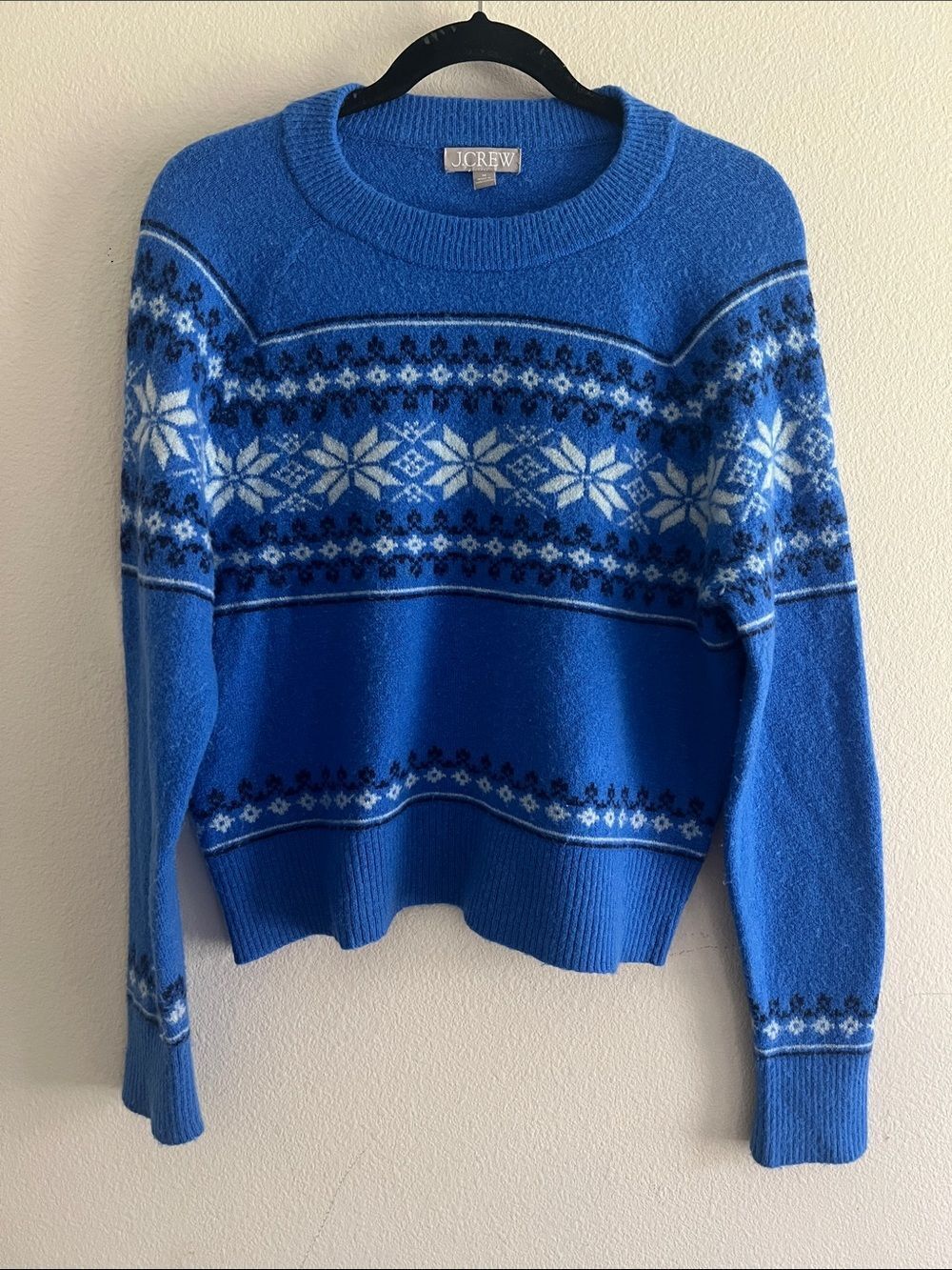 J.Crew Fair Isle Snowflake Merino Wool Sweater Blue Holiday Crewneck Women’s M